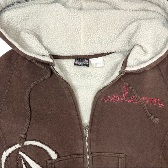 Vintage 2000s Volcom Chocolate Brown Fleece Hooded Zip Up Sweater - Picture 3 of 7